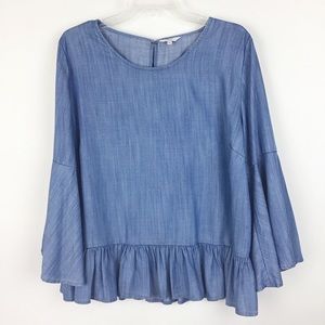 Crown & Ivy Chambray Bell Sleeve Top XL (1736)